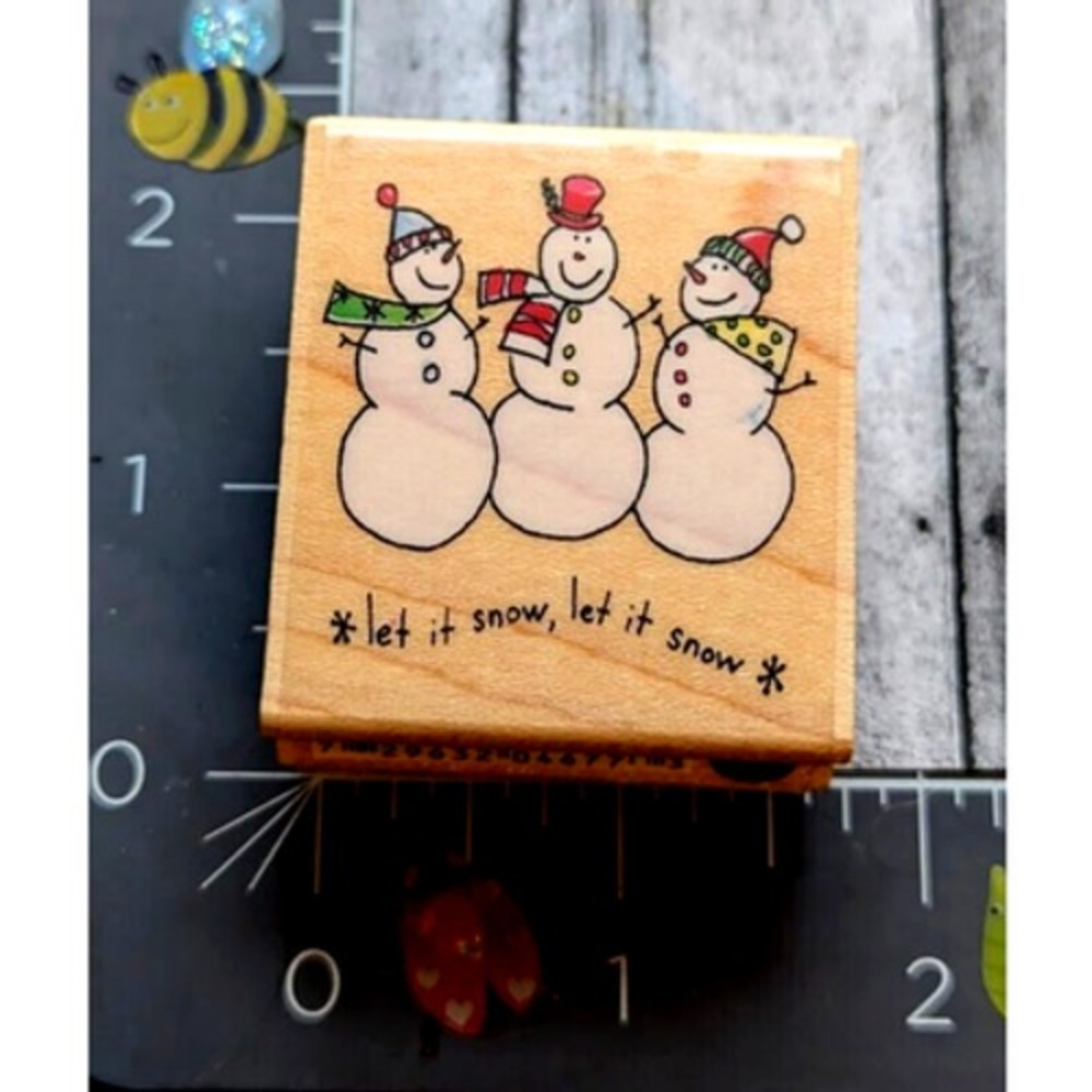 Hampton Art Let It Snow Snowman Trio Rubber Stamp Wood #F115
